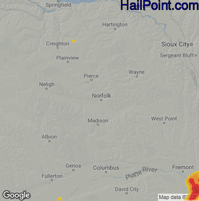 Hail Map for Norfolk, NE Region on August 27, 2021