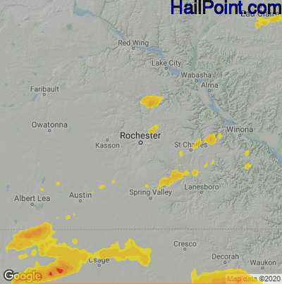 Hail Map for Rochester, MN Region on August 28, 2021