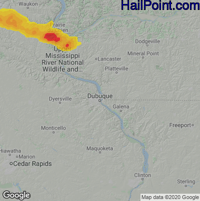 Hail Map for Dubuque, IA Region on August 28, 2021