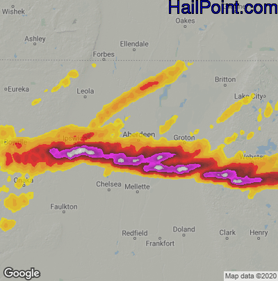 Hail Map for Aberdeen, SD Region on August 28, 2021 