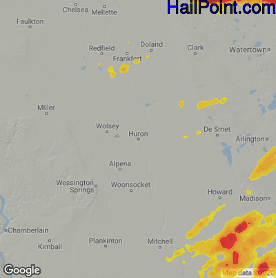 Hail Map for Huron, SD Region on August 28, 2021