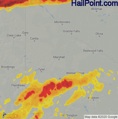 Hail Map for Marshall, MN Region on August 28, 2021