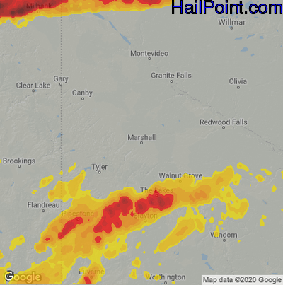 Hail Map for Marshall, SD Region on August 28, 2021
