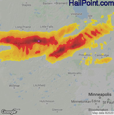 Hail Map for St Cloud, MN Region on August 28, 2021