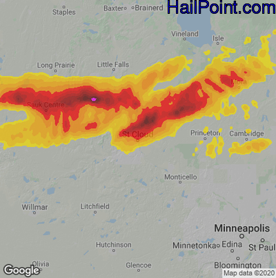 Hail Map for St Cloud, MN Region on August 28, 2021 