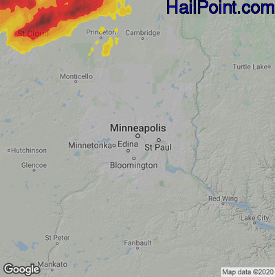 Hail Map for Minneapolis, MN Region on August 28, 2021 