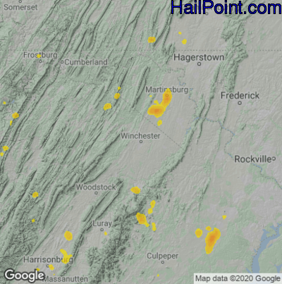 Hail Map for Winchester, VA Region on August 28, 2021 
