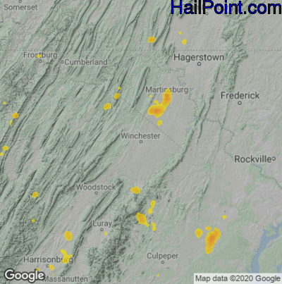 Hail Map for Winchester, VA Region on August 28, 2021