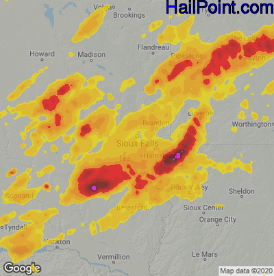 Hail Map for Sioux Falls, SD Region on August 28, 2021