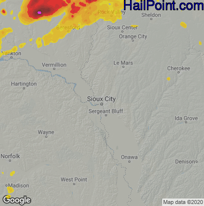 Hail Map for Sioux City, IA Region on August 28, 2021