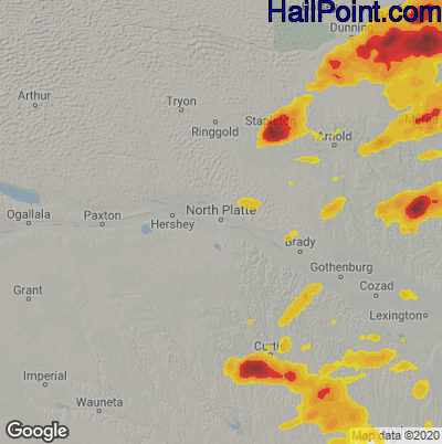 Hail Map for North Platte, NE Region on August 28, 2021