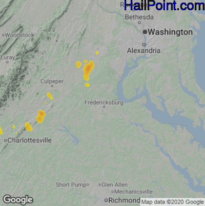 Hail Map for Fredericksburg, VA Region on August 28, 2021