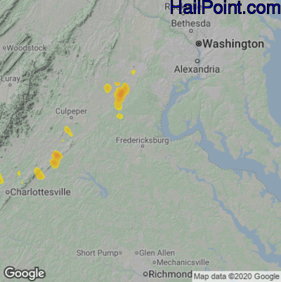 Hail Map for Fredericksburg, VA Region on August 28, 2021 