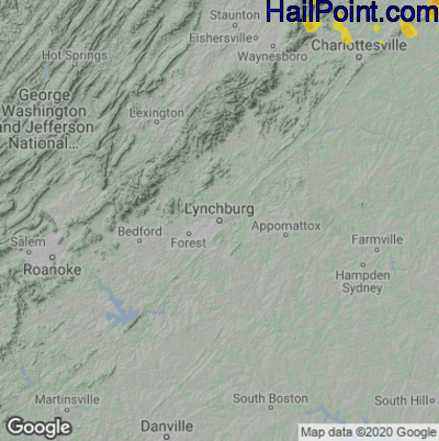 Hail Map for Lynchburg, VA Region on August 29, 2021