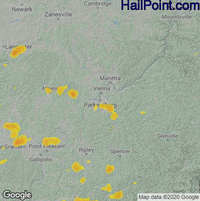 Hail Map for Parkersburg, WV Region on August 29, 2021