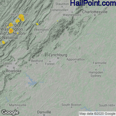 Hail Map for Lynchburg, VA Region on August 29, 2021