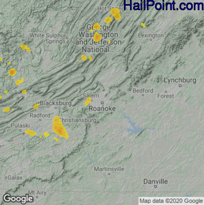 Hail Map for Roanoke, VA Region on August 29, 2021