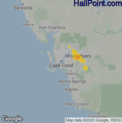 Hail Map for Cape Coral, FL Region on August 29, 2021