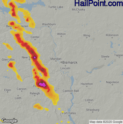 Hail Map for Bismark, ND Region on August 30, 2021