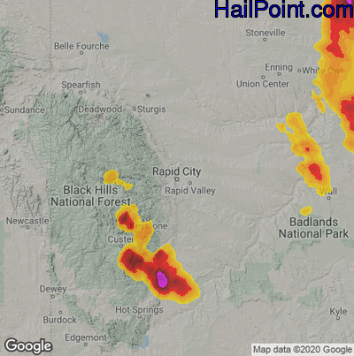 Hail Map for Rapid City, SD Region on August 30, 2021