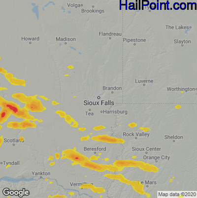 Hail Map for Sioux Falls, SD Region on August 30, 2021