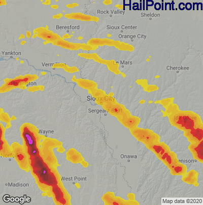 Hail Map for Sioux City, IA Region on August 30, 2021 