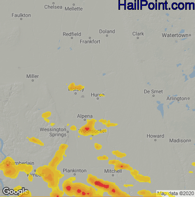 Hail Map for Huron, SD Region on August 30, 2021