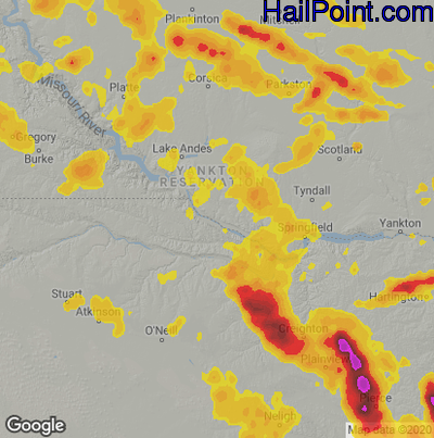 Hail Map for Grand Island, NE Region on August 30, 2021