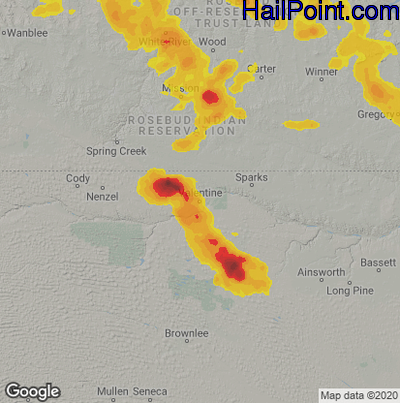 Hail Map for Valentine, NE Region on August 31, 2021