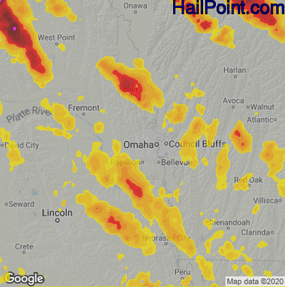 Hail Map for Omaha, NE Region on August 31, 2021