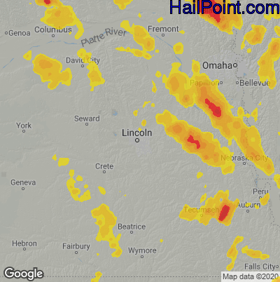 Hail Map for Lincoln, NE Region on August 31, 2021