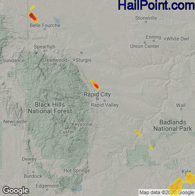 Hail Map for Rapid City, SD Region on September 1, 2021