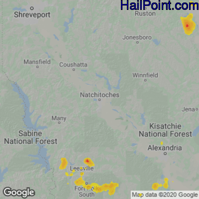 Hail Map for Nachitoches, LA Region on September 1, 2021
