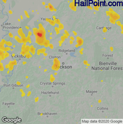 Hail Map for Jackson, MS Region on September 1, 2021