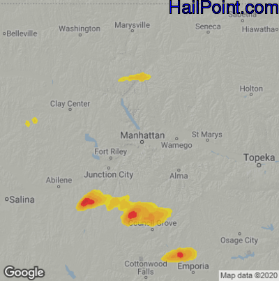 Hail Map for Mahhattan, KS Region on September 2, 2021