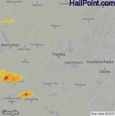 Hail Map for Topeka, KS Region on September 3, 2021