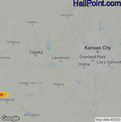 Hail Map for Lawerence, KS Region on September 3, 2021 