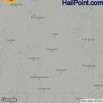 Hail Map for Chanute, KS Region on September 3, 2021 