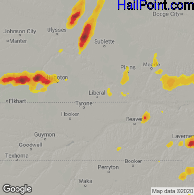 Hail Map for Liberal, KS Region on September 3, 2021 