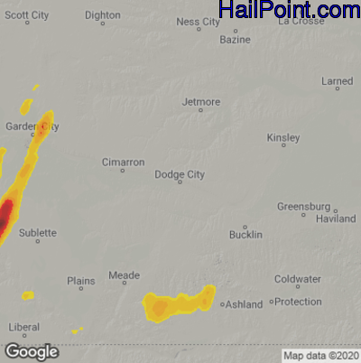 Hail Map for Dodge City, KS Region on September 3, 2021