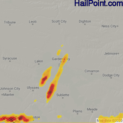 Hail Map for Garden City, KS Region on September 3, 2021 