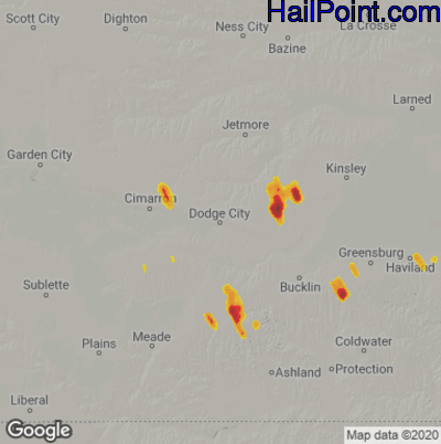 Hail Map for Dodge City, KS Region on September 5, 2021