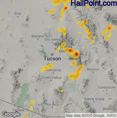 Hail Map for Tucson, AZ Region on September 5, 2021