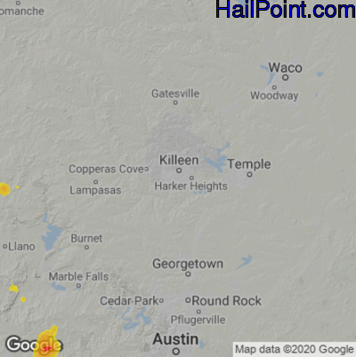 Hail Map for Killeen, TX Region on September 6, 2021