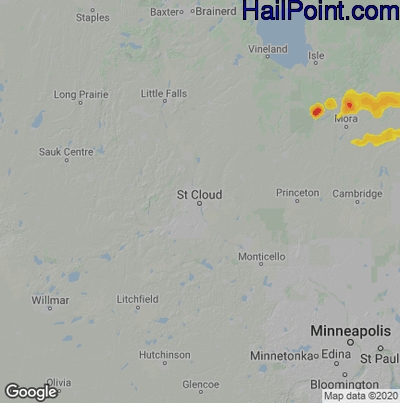 Hail Map for St Cloud, MN Region on September 7, 2021