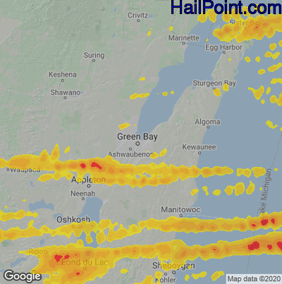 Hail Map for Green Bay, WI Region on September 7, 2021