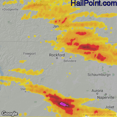 Hail Map for Rockford, IL Region on September 7, 2021