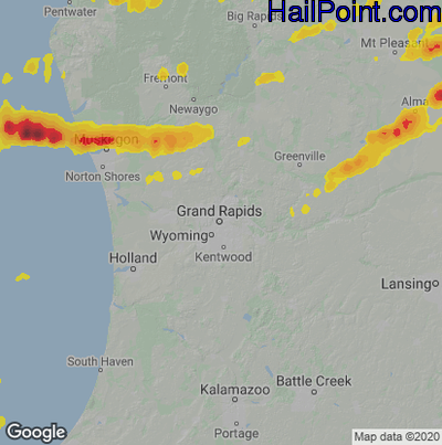 Hail Map for Grand Rapids, MI Region on September 7, 2021 