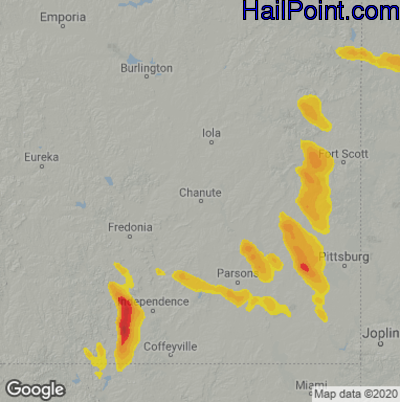 Hail Map for Chanute, KS Region on September 7, 2021 