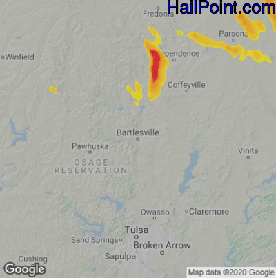 Hail Map for Bartlesville, OK Region on September 7, 2021 